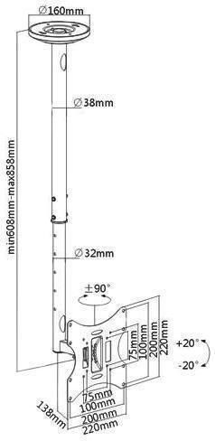 Brateck LCD-504A LCD-504A TV Mount Ceiling up to 42" and 30kg Black
