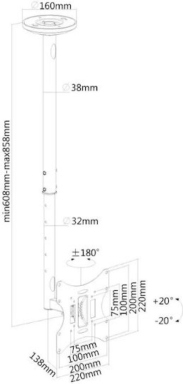 Newstar FPMA-C060BLACK Suport TV De Tavan Cu Braț De Extensie Până La 40" Și 20kg
