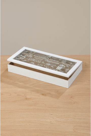 MSA Кутия за Чай с Капак Дървена Бяла 35x5x18см