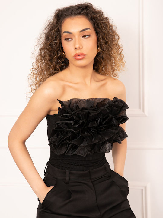 Κορμάκι Strapless Οργάντζα Μαύρο Μαύρο