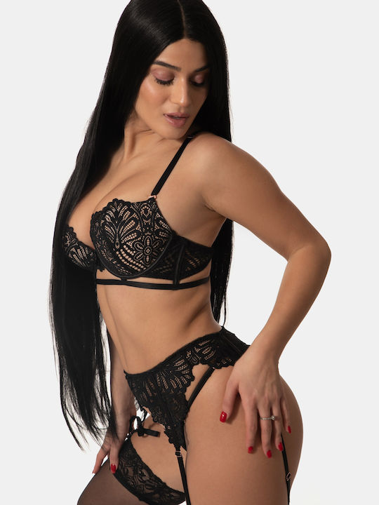 Push Up Lace Black Women's Underwear Set