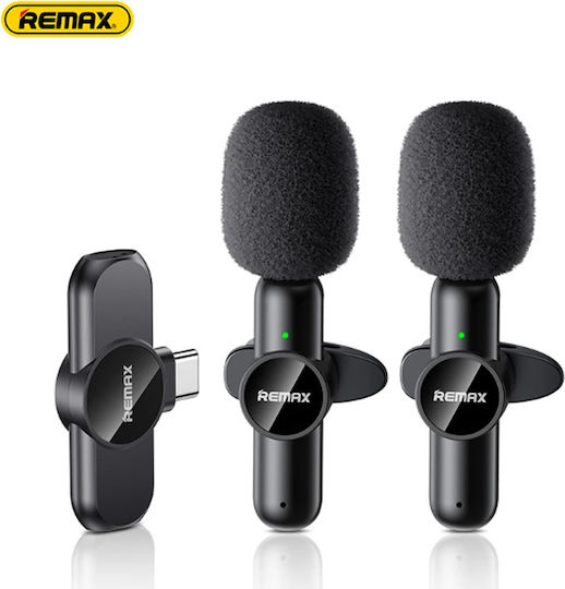 Remax Κ10 Live-Stream One-to-Two Type-C Seturi Wireless Condensator (Diafragmă Mică) Microfon Πέτου, Clip On pentru Vocale