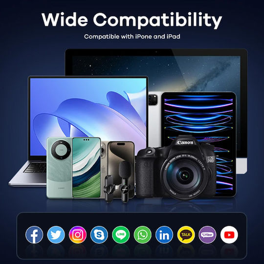 Remax Κ10 Live-Stream One-to-Two Type-C Seturi Wireless Condensator (Diafragmă Mică) Microfon Πέτου, Clip On pentru Vocale