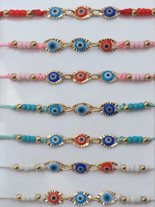 Macrame Bracelet with Three Evil Eye Beads and Multicolored Beads