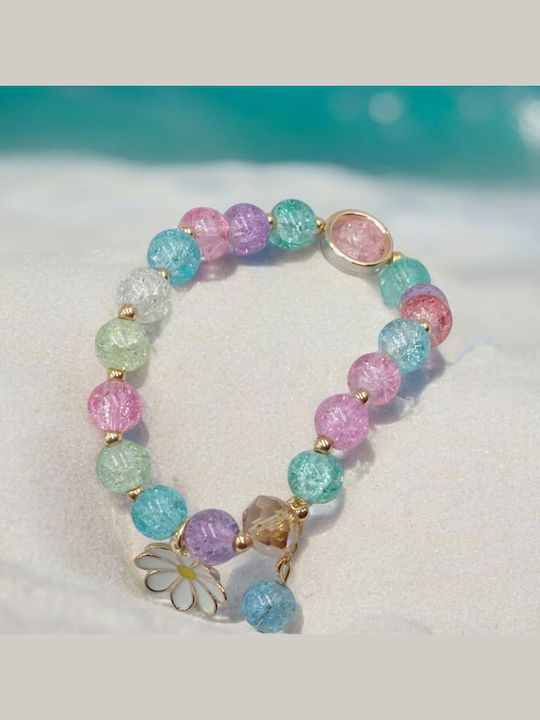 Elastic Cut Glass Multicolored Beaded Daisy Bracelet