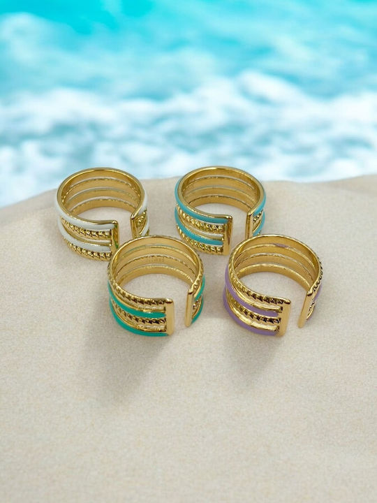 Damen Ring mit Emaille aus Stahl Vergoldet