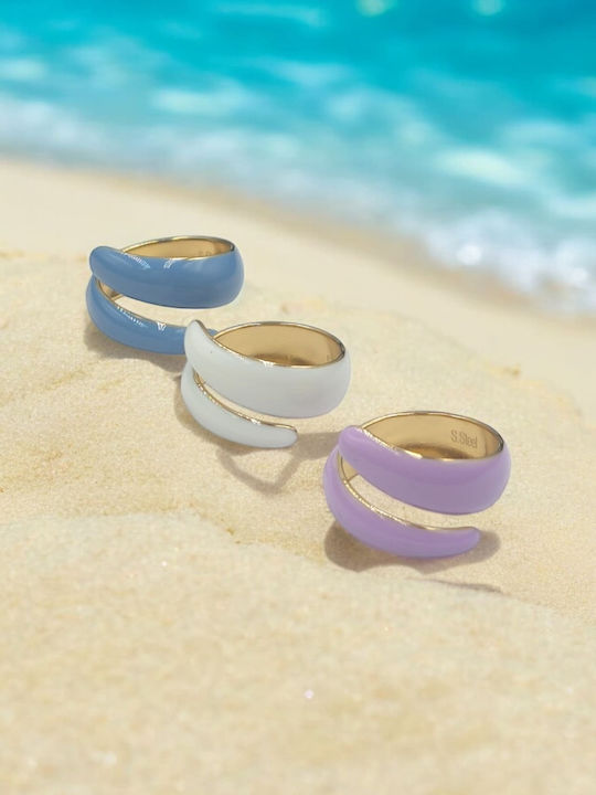 Blau Damen Ring mit Emaille aus Stahl Vergoldet