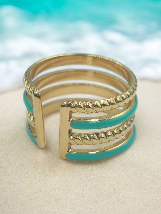 Damen Ring mit Emaille aus Stahl Vergoldet