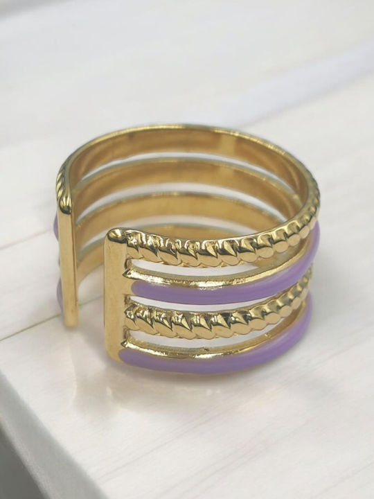Damen Ring mit Emaille aus Stahl Vergoldet