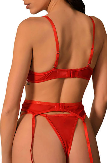 Pretty Lingerie Sexy Σετ Εσωρούχων με Ζαρτιέρες Κόκκινο