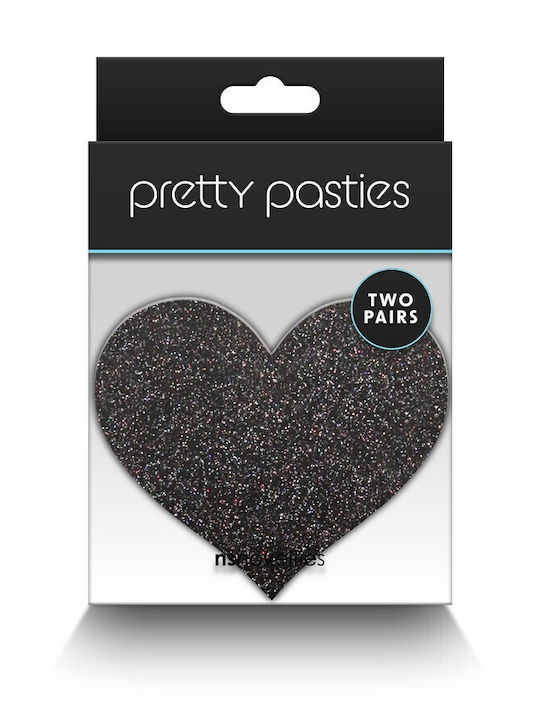 Ns Novelties Pasties Glitter Hearts 2 Pair Nipple Covers Μαύρα