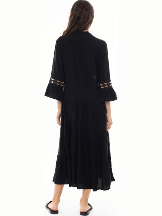 Pink Label Damen Maxi Kleid Strand Schwarz