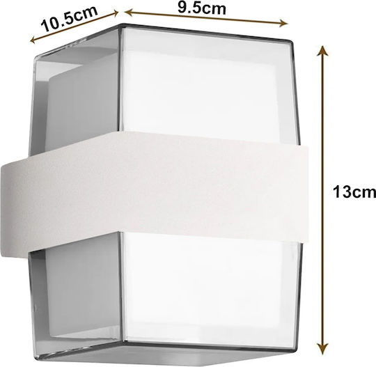 Powertech Aplica de exterior montată pe perete LED IP65 14W cu Alb Rece Lumină 10.5x9.5x13εκ.