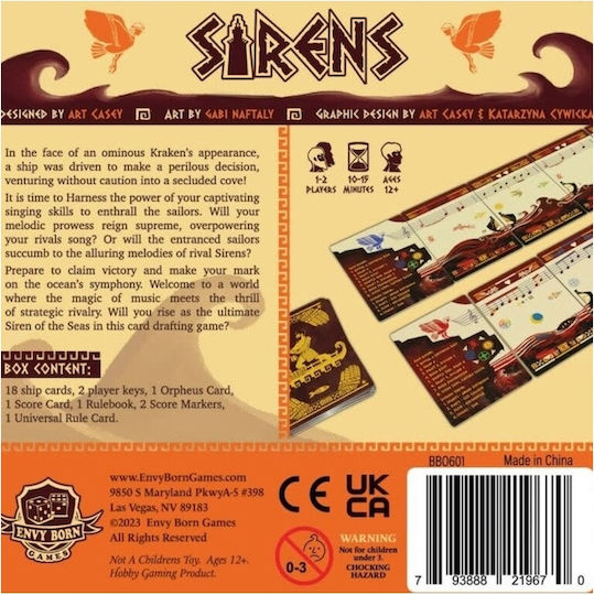 Board Game Sirens for 1-2 Players 10+ Years Old (EN) Envy Born Games