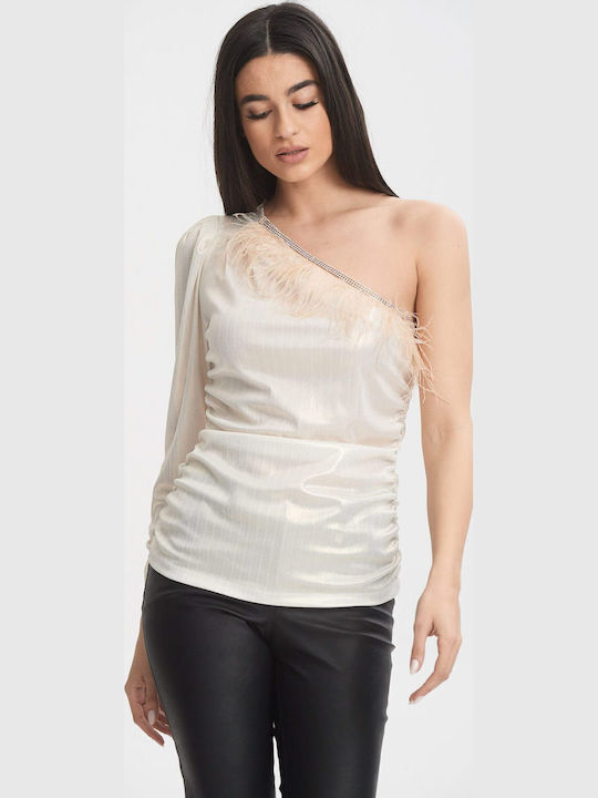 Γυναικεία Μπλούζα Off-Shoulder με έναν Ώμο Άσπρο