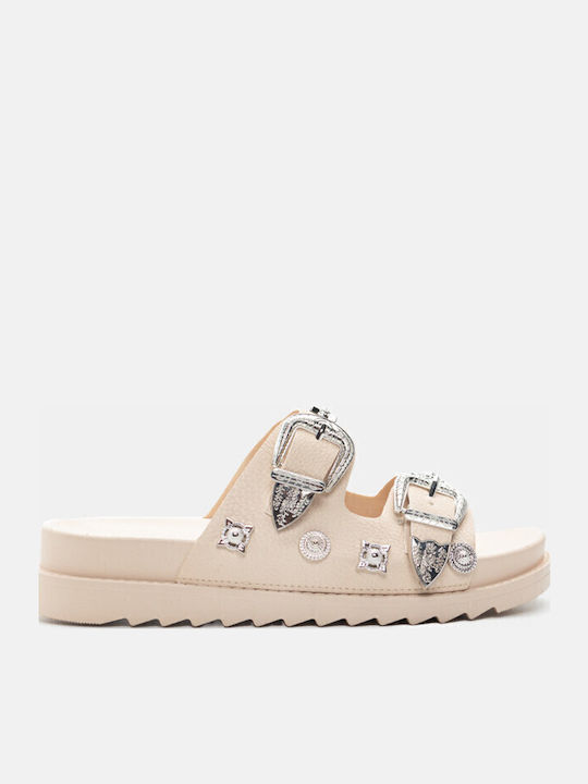 Women's Flat Sandals Flatforms in Beige Color