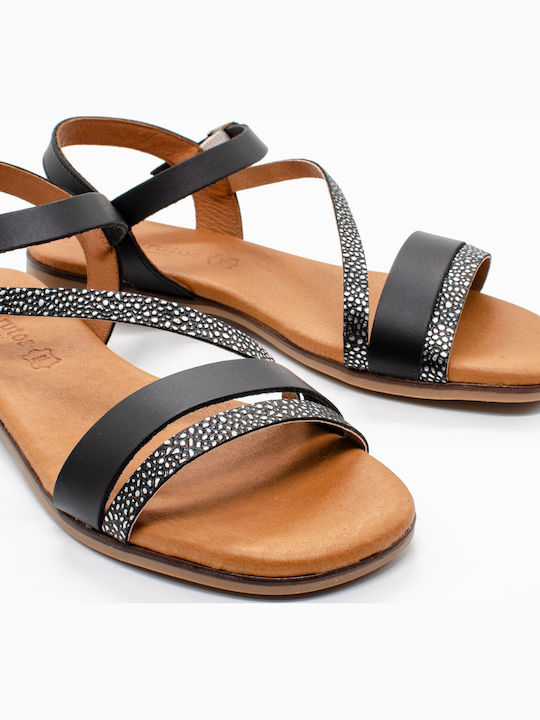 Leder Flache Sandalen für Damen Anatomisch in Schwarz Farbe