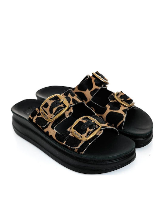 Ζefi Leather Women's Flat Sandals Flatforms Animal Skin