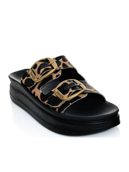 Ζefi Leather Women's Flat Sandals Flatforms Animal Skin