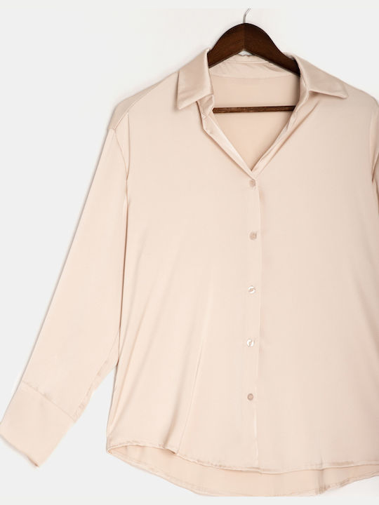 Damen Satin Elfenbein Hemd