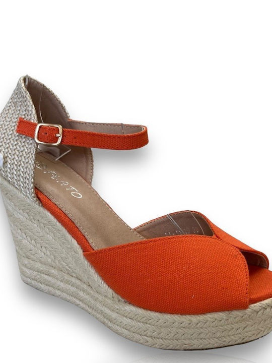 Siamoshoes Women's Fabric Peep Toe Platforms Orange