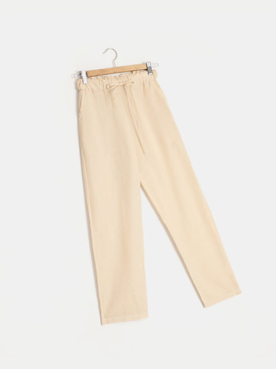 Basic Elastic Waist Beige Sweatpants