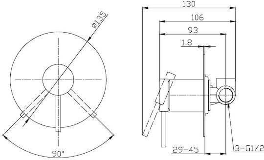 Karag Joan Built-in Mixer & Shower Head Set for Shower 1 Exit Silver