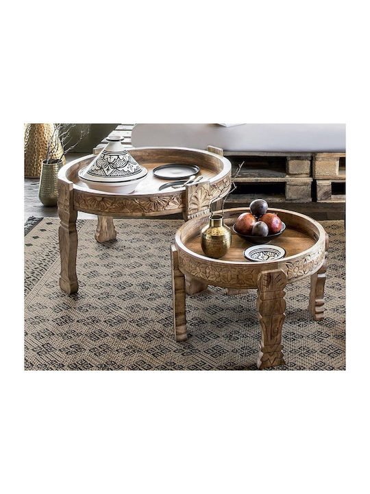 Round Side Table Gypsy made of Solid Wood Beige L74xW74xH43.5cm