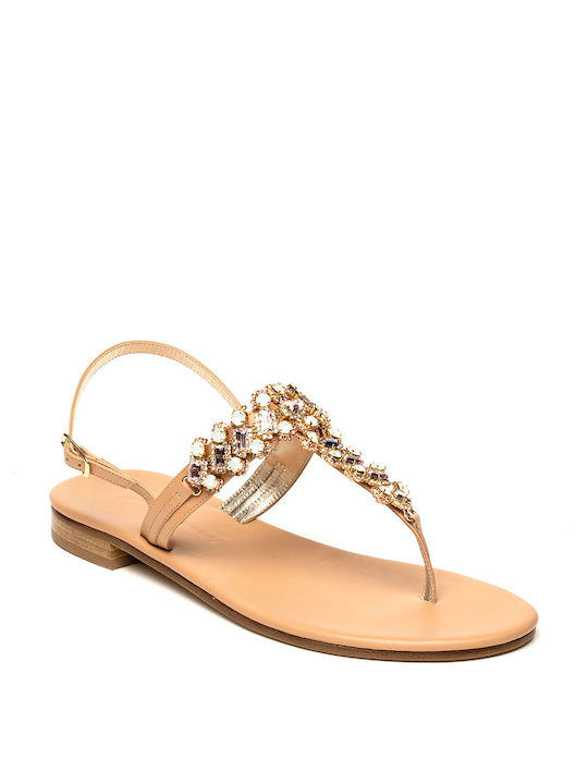 CAPRI LEATHER SANDALS WITH CRYSTALS - Beige BAB1/NATURAL