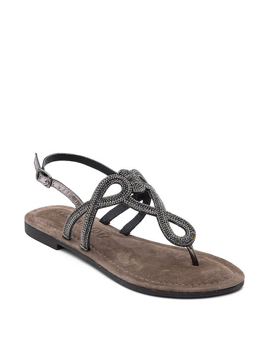 LAZAMANI LEATHER FLAT SANDALS 33510 - Anthracite 33510/PEWTER