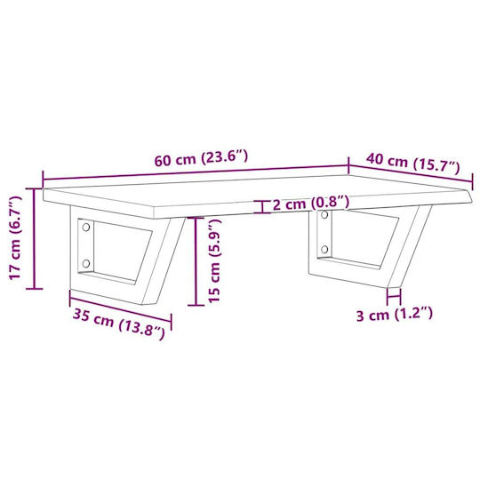 vidaXL Πάγκος με Νιπτήρα Μ60xΒ40xΥ2cm Καφέ