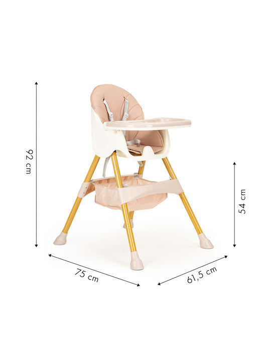 2-in-1 Ecotoys Scaun de Masă pentru Copii 2 în 1 cu Cadru din Lemn Roz