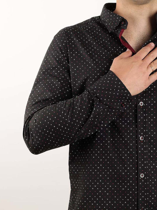 Vittorio Artist Men's Shirt Long Sleeve Polka Dot Black