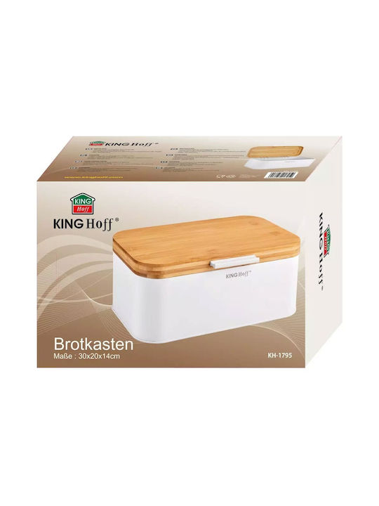 KING Hoff Bread Box with Lid Metallic White 30x20x14cm