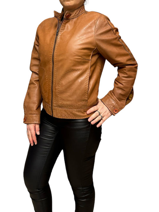 MARKOS LEATHER Women's Short Lifestyle Leather Jacket for Winter Camel