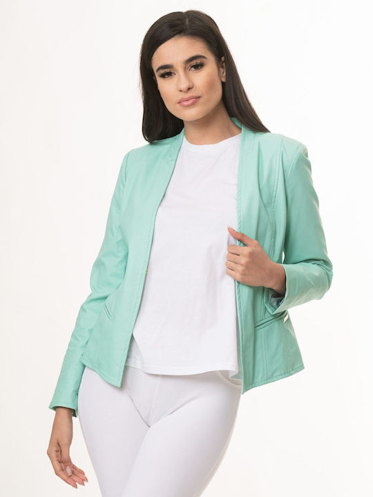 Ths-Fashion Damen Leder Blazer Veraman