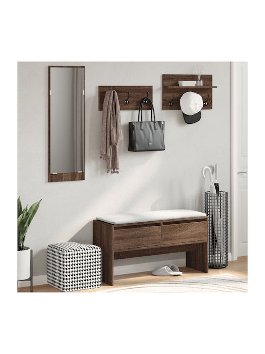 Hallway Furniture with Mirror / Coat Rack & Bench Coffee 90x31x46.5cm