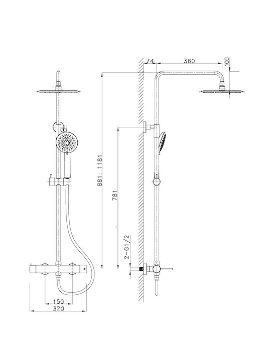 Orabella Preciosa Shower Column with Mixer Black