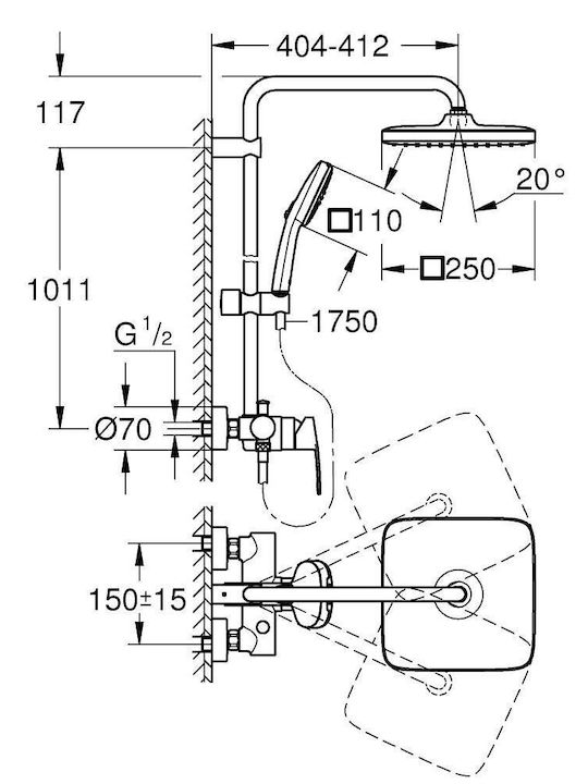 Grohe Tempesta Cube 250 Στήλη Ντουζ με Μπαταρία Ασημί