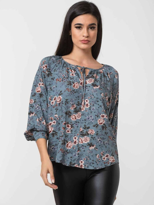 Dress Up Women's Blouse with Buttons Blue