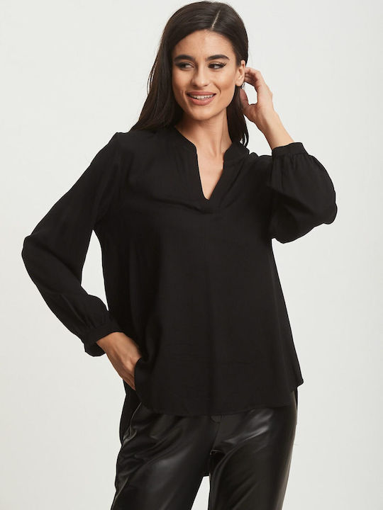 Dress Up Women's Blouse with V Neckline Black