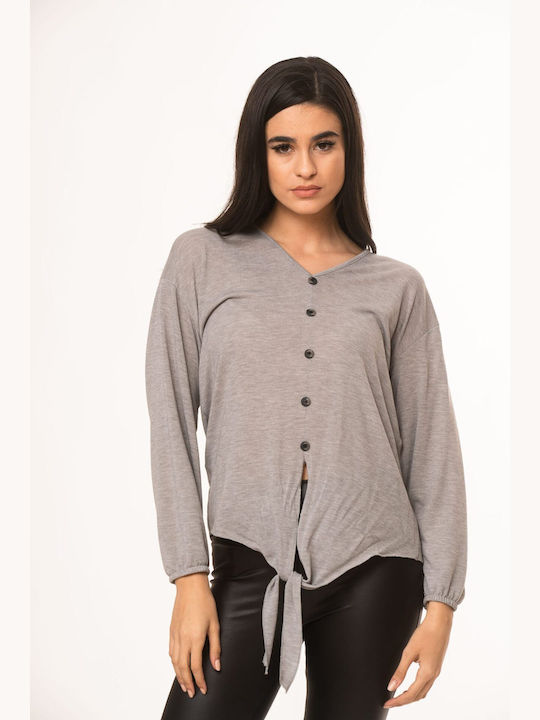 Dress Up Women's Blouse with Buttons grey