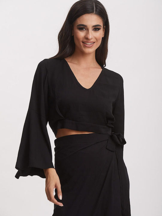 Dress Up Women's Blouse with V Neckline Black