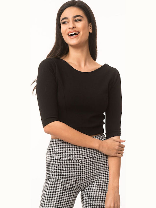 Γυναικείο Crop Top με V Λαιμόκοψη Μαύρο