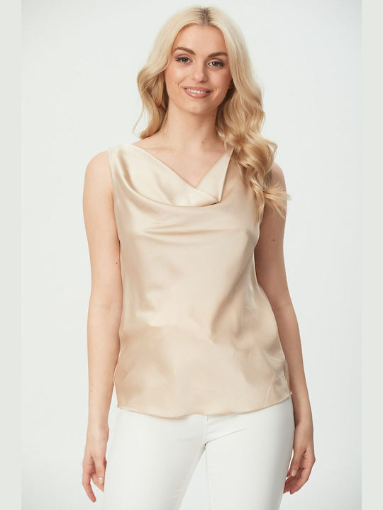 Dress Up Women's Blouse Satin Beige