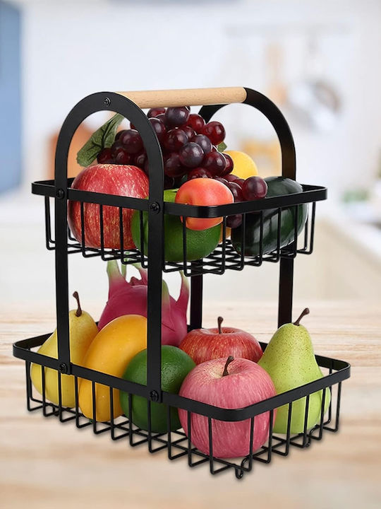 Obstschale Metallisch 2 Niveaus Schwarz 37x30x18.5cm