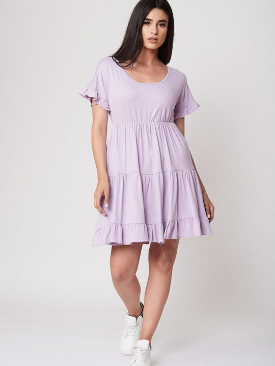 Mini Evening Dress with Ruffles Lilac