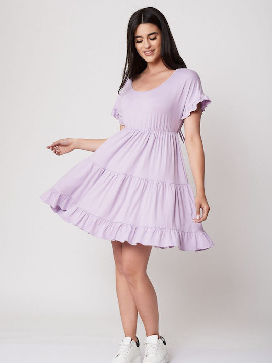 Mini Evening Dress with Ruffles Lilac