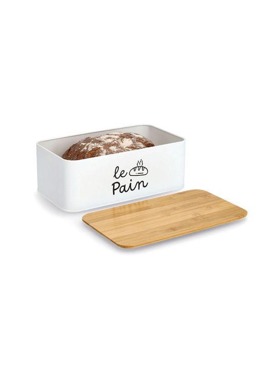 Zeller Bamboo Bread Box with Lid White 33.8x19.3x12.5cm