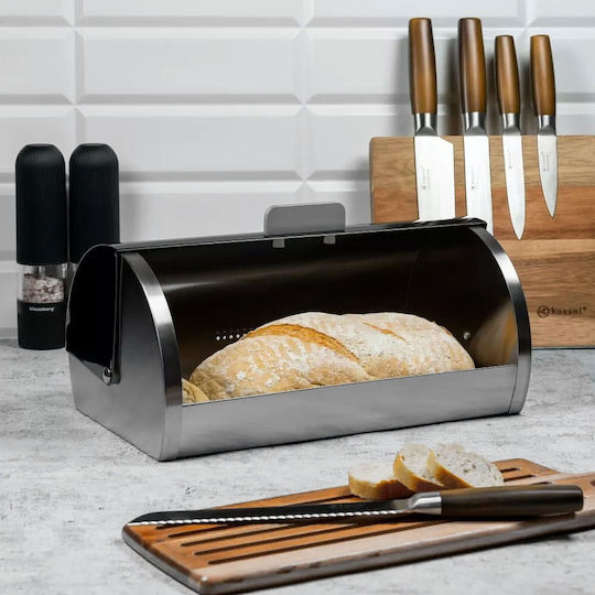 KING Hoff Bread Box with Lid Inox Silver 36x21x17cm